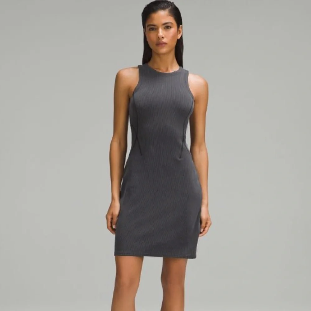Lululemon Softstreme Ribbed Slim-Fit Racer Back Tank Dress Black Gray Size 8 - Picture 4 of 11
